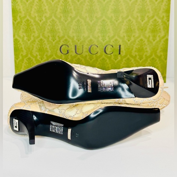 New! Gucci Demi Crystal Mesh Ankle Boots Beige Mid Heel Size EU-38.5 RETAIL$2950 - Picture 13 of 15